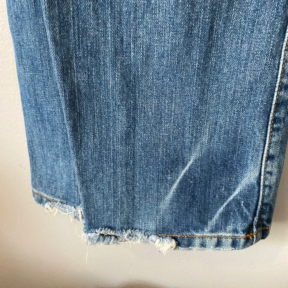 VTG Lucky Brand Slim Bootleg Distressed Jeans Men 36 Blue Button Fly Made in USA